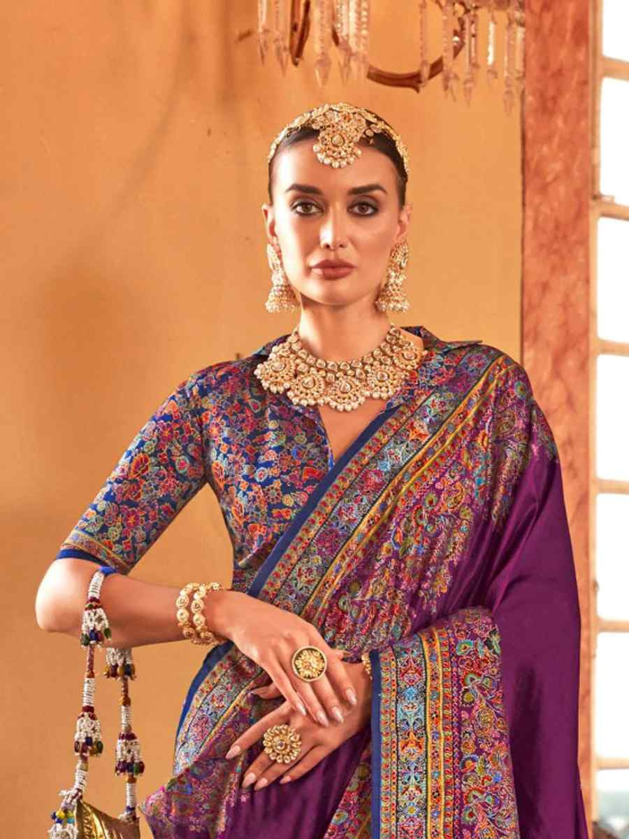 Wine Printed Festival Wedding Fancy Heavy Border Saree