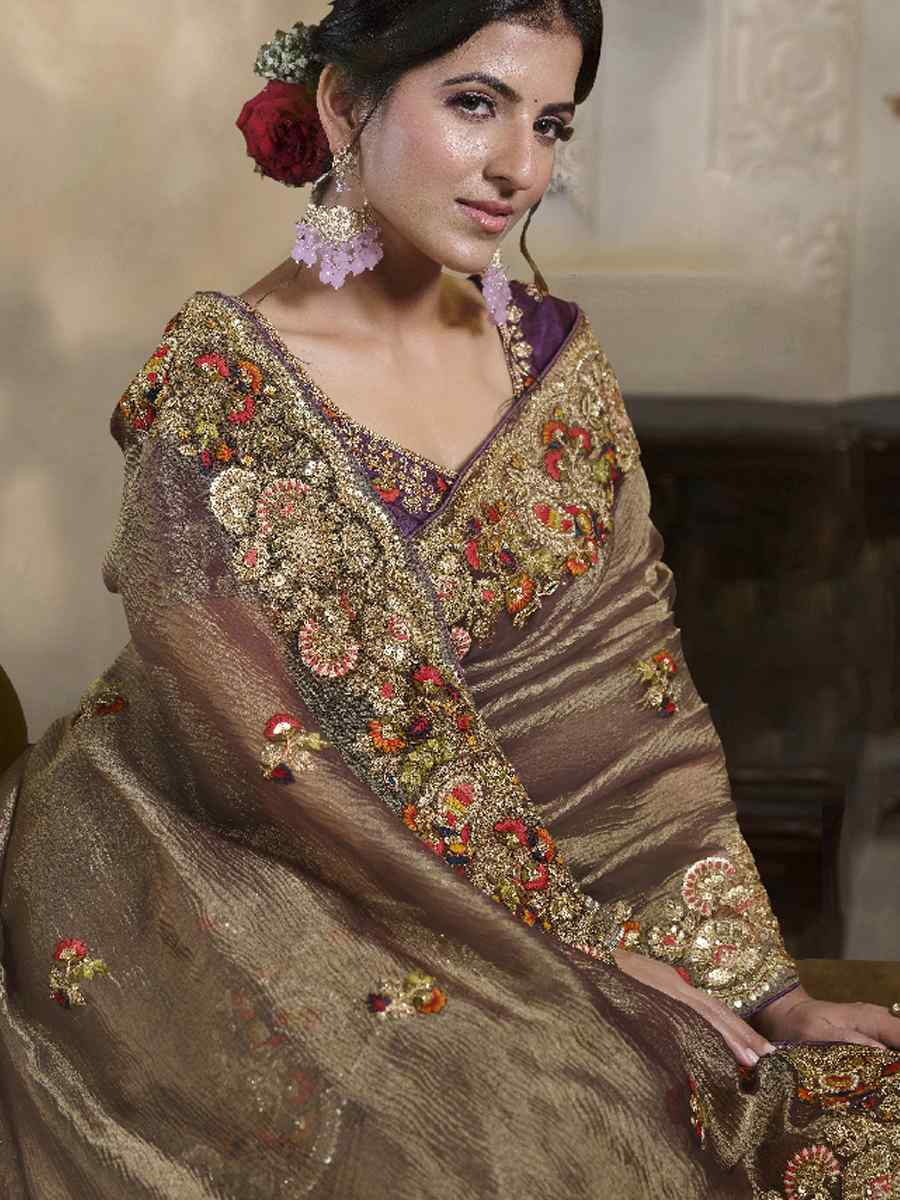Wine Pure Banarasi Crush Embroidery Traditional Bridal Reception Festival Wedding Fancy Heavy Border Saree