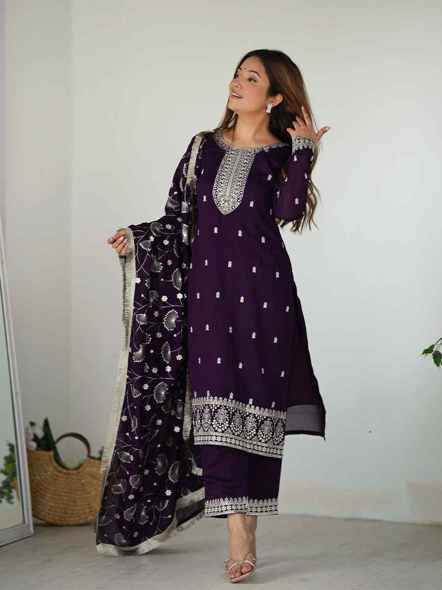 Wine Pure Blooming Rangoli Silk Embroidered Mehendi Wedding Ready Palazzo pant Salwar Kameez