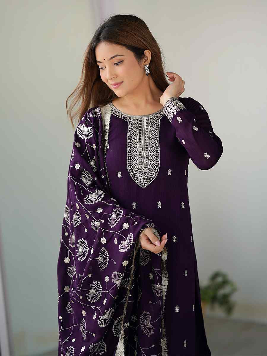 Wine Pure Blooming Rangoli Silk Embroidered Mehendi Wedding Ready Palazzo pant Salwar Kameez