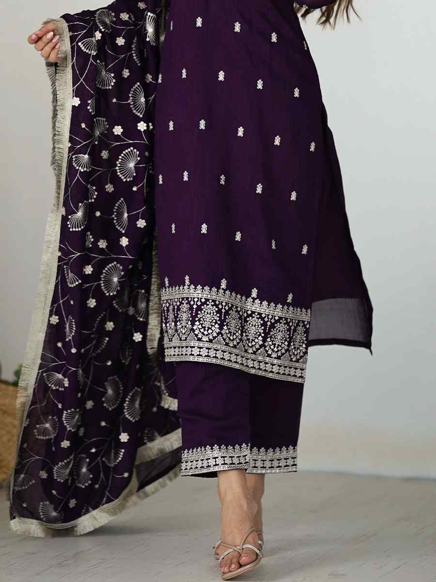 Wine Pure Blooming Rangoli Silk Embroidered Mehendi Wedding Ready Palazzo pant Salwar Kameez