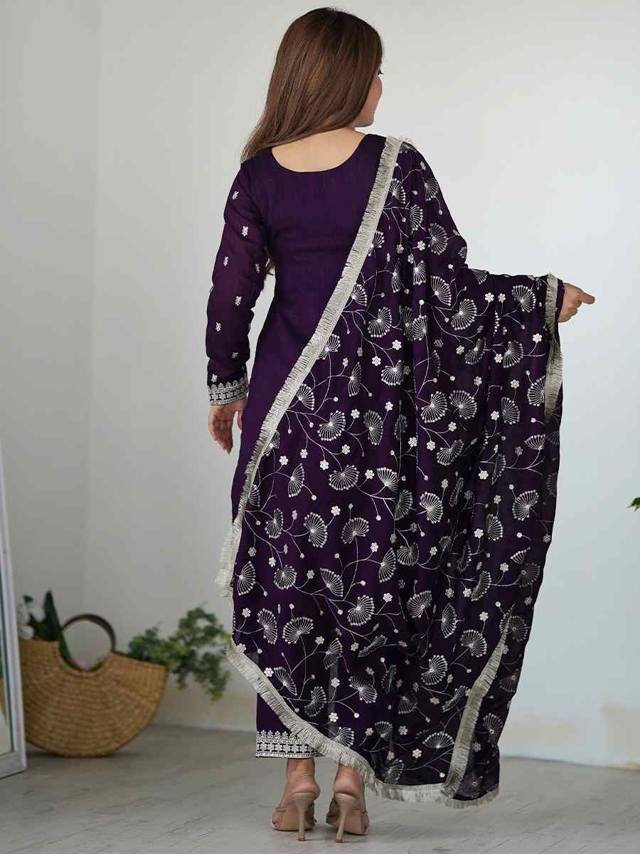 Wine Pure Blooming Rangoli Silk Embroidered Mehendi Wedding Ready Palazzo pant Salwar Kameez