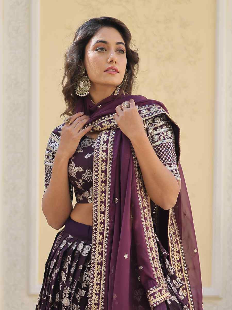 Wine Pure Dyable Viscose Embroidery Reception Party Wear Heavy Border Lehenga Choli