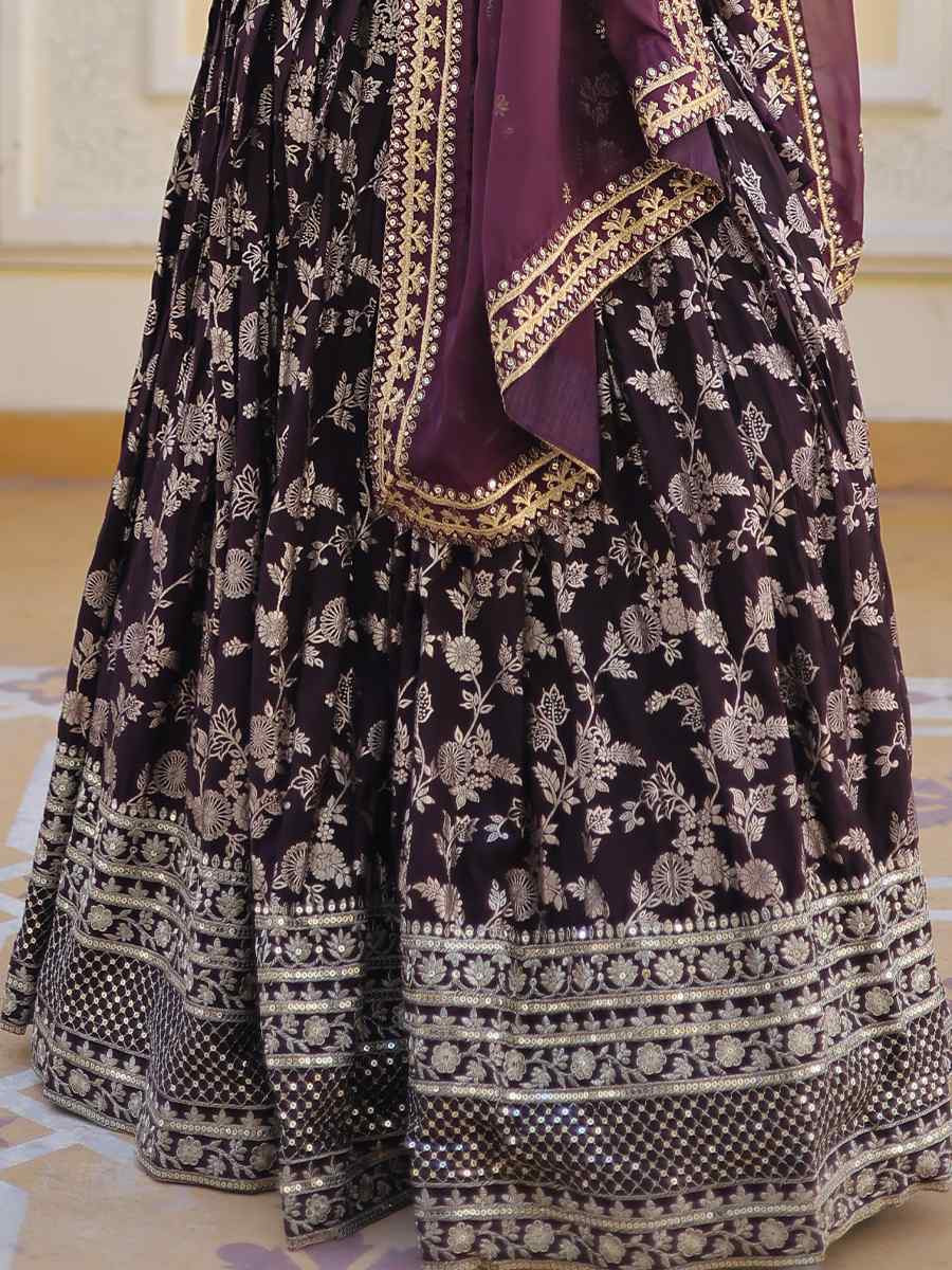 Wine Pure Dyable Viscose Embroidery Reception Party Wear Heavy Border Lehenga Choli