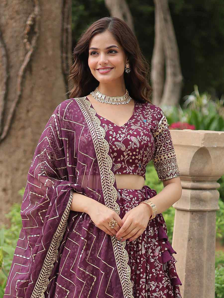 Wine Pure Dyable Viscose Embroidery Reception Party Wear Heavy Border Lehenga Choli
