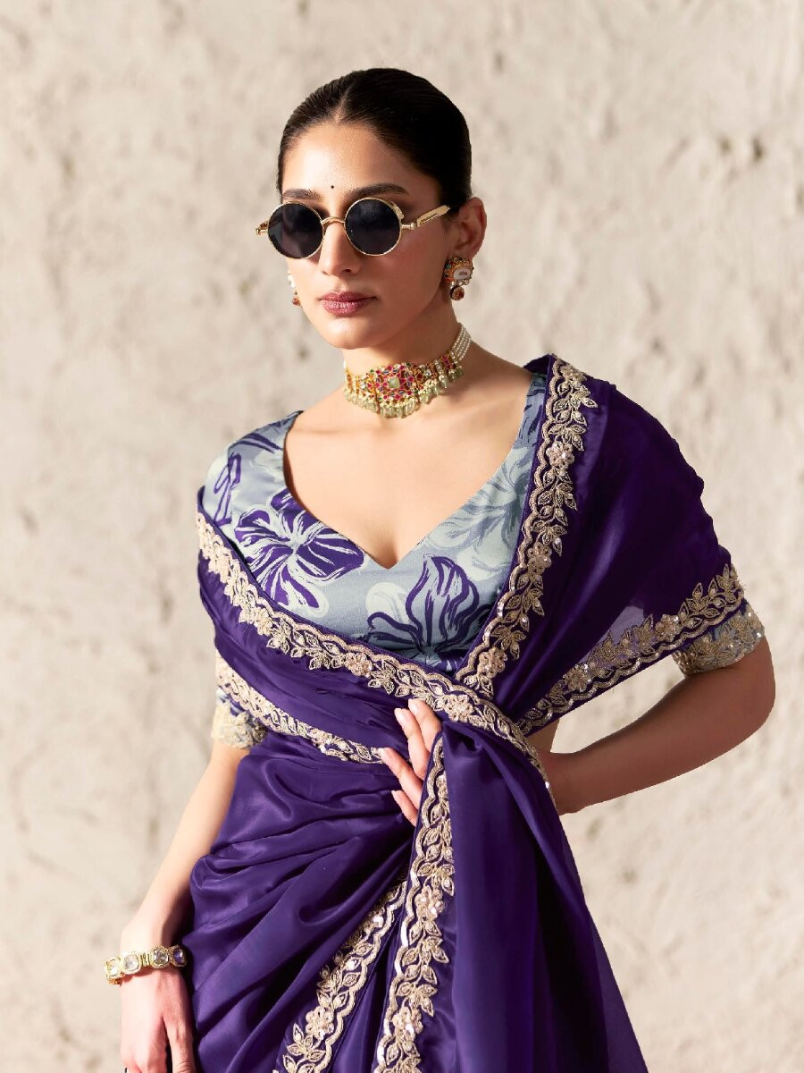 Wine Pure Fancy Tissue Silk Zari Sequins Wedding Reception Party Festival Heavy Border Sarees