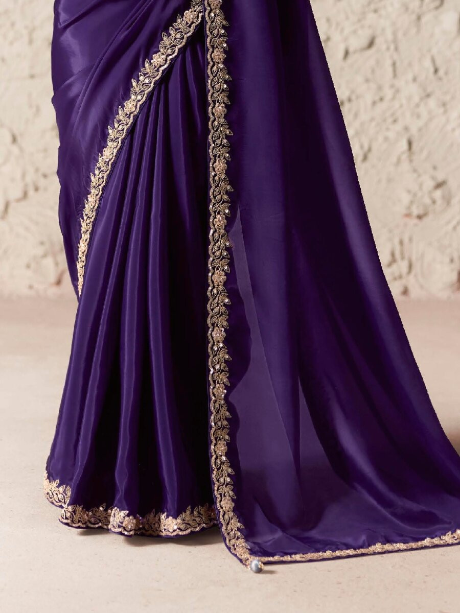 Wine Pure Fancy Tissue Silk Zari Sequins Wedding Reception Party Festival Heavy Border Sarees