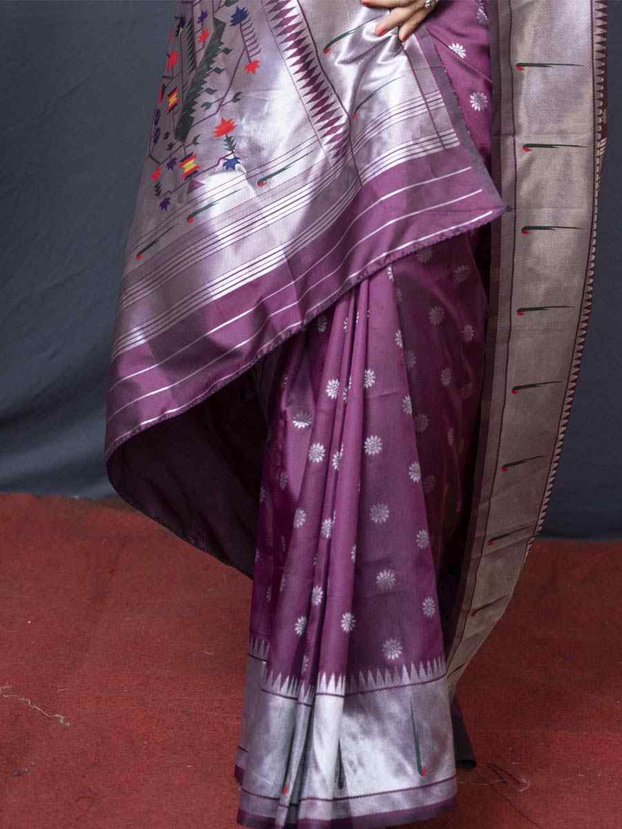 Wine Pure Soft Paithani Silk Handwoven Wedding Festival Heavy Border Saree