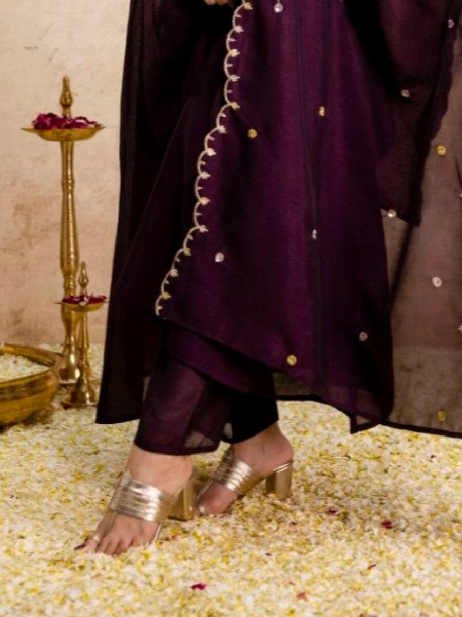 Wine Pure Vichitra Silk Embroidery Wedding Party Festival Ready Pant Salwar Kameez