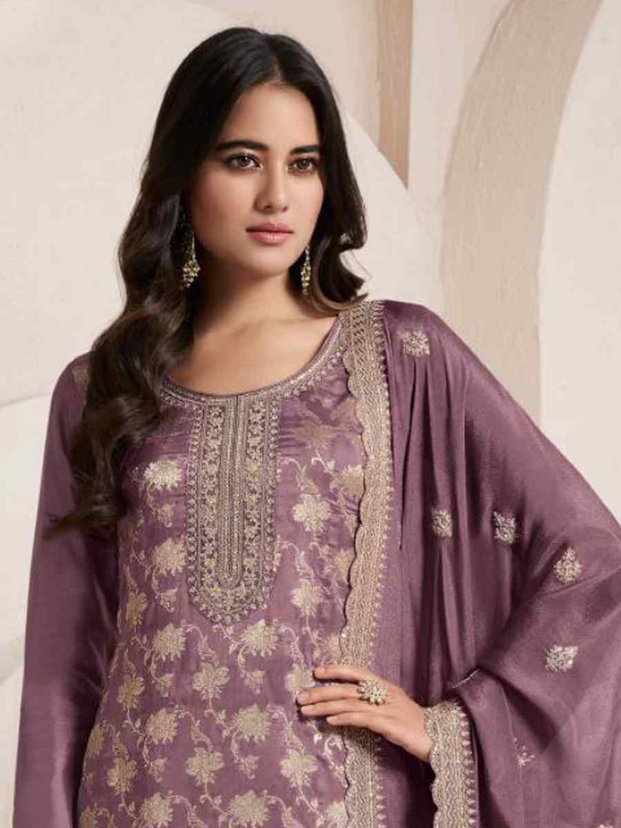 Wine Pure Viscose Jacquard Silk Embroidered Festival Wedding Pant Bollywood Style Salwar Kameez