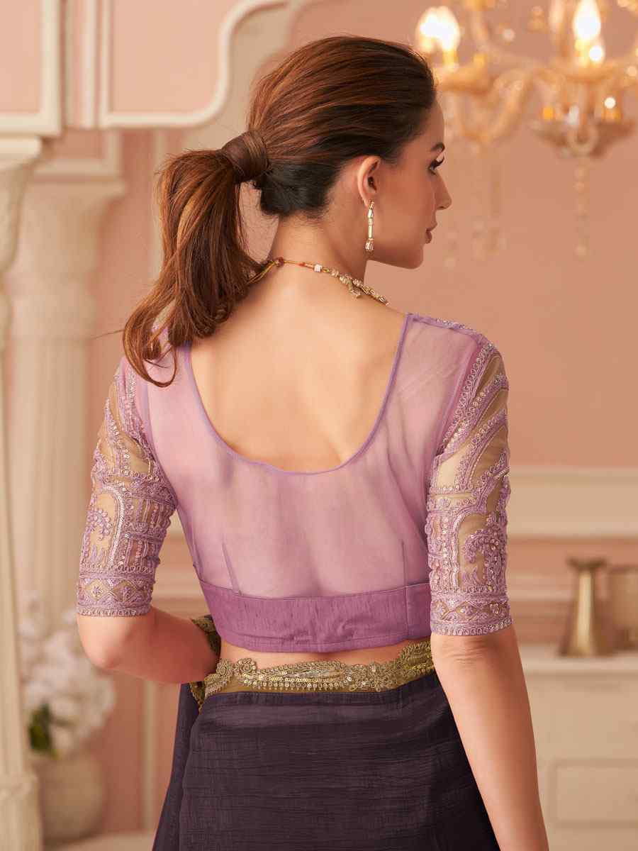 Wine Rainbow Georgette Embroidery Bridal Reception Festival Wedding Fancy Heavy Border Saree