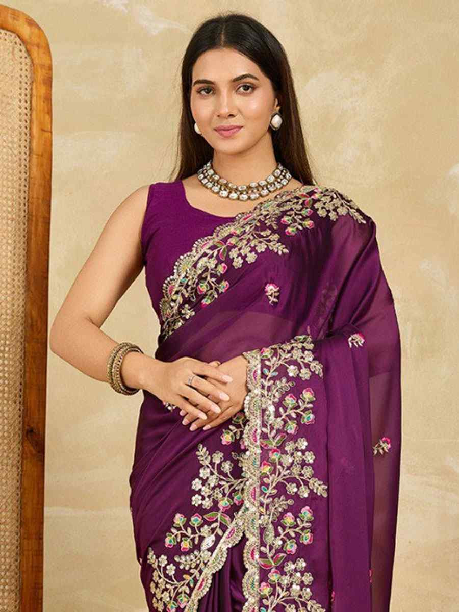 Wine Rangoli Silk Embroidery Traditional Casual Reception Festival Wedding Fancy Heavy Border Saree