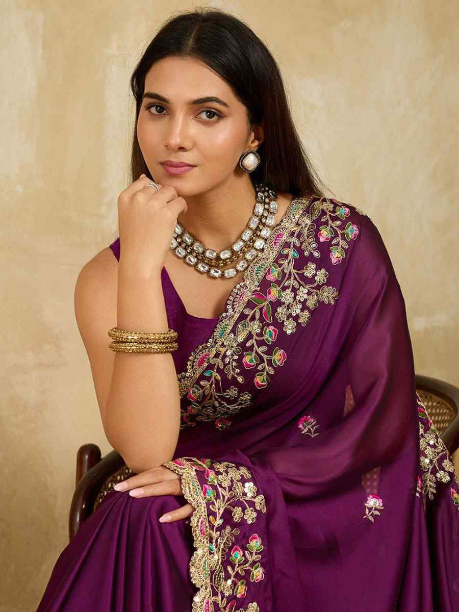 Wine Rangoli Silk Embroidery Traditional Casual Reception Festival Wedding Fancy Heavy Border Saree