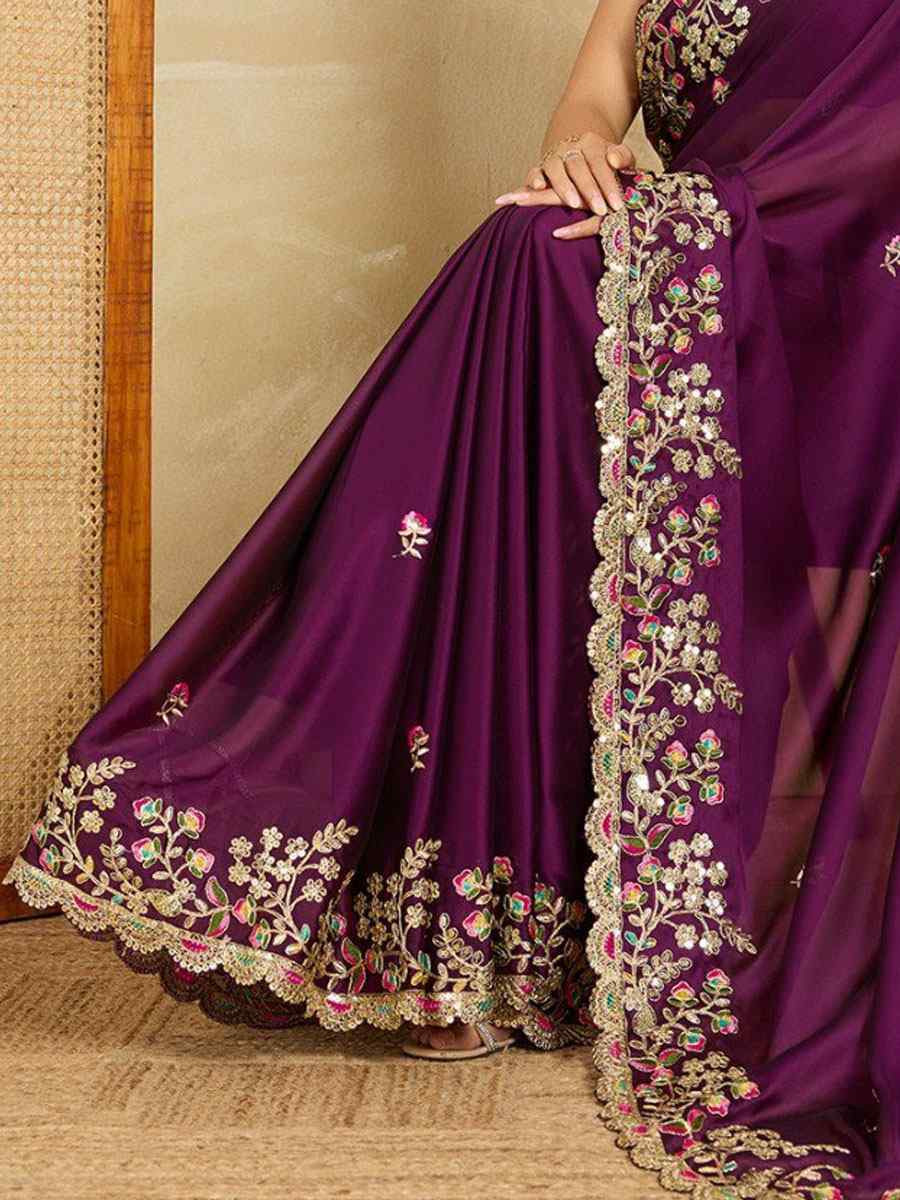 Wine Rangoli Silk Embroidery Traditional Casual Reception Festival Wedding Fancy Heavy Border Saree
