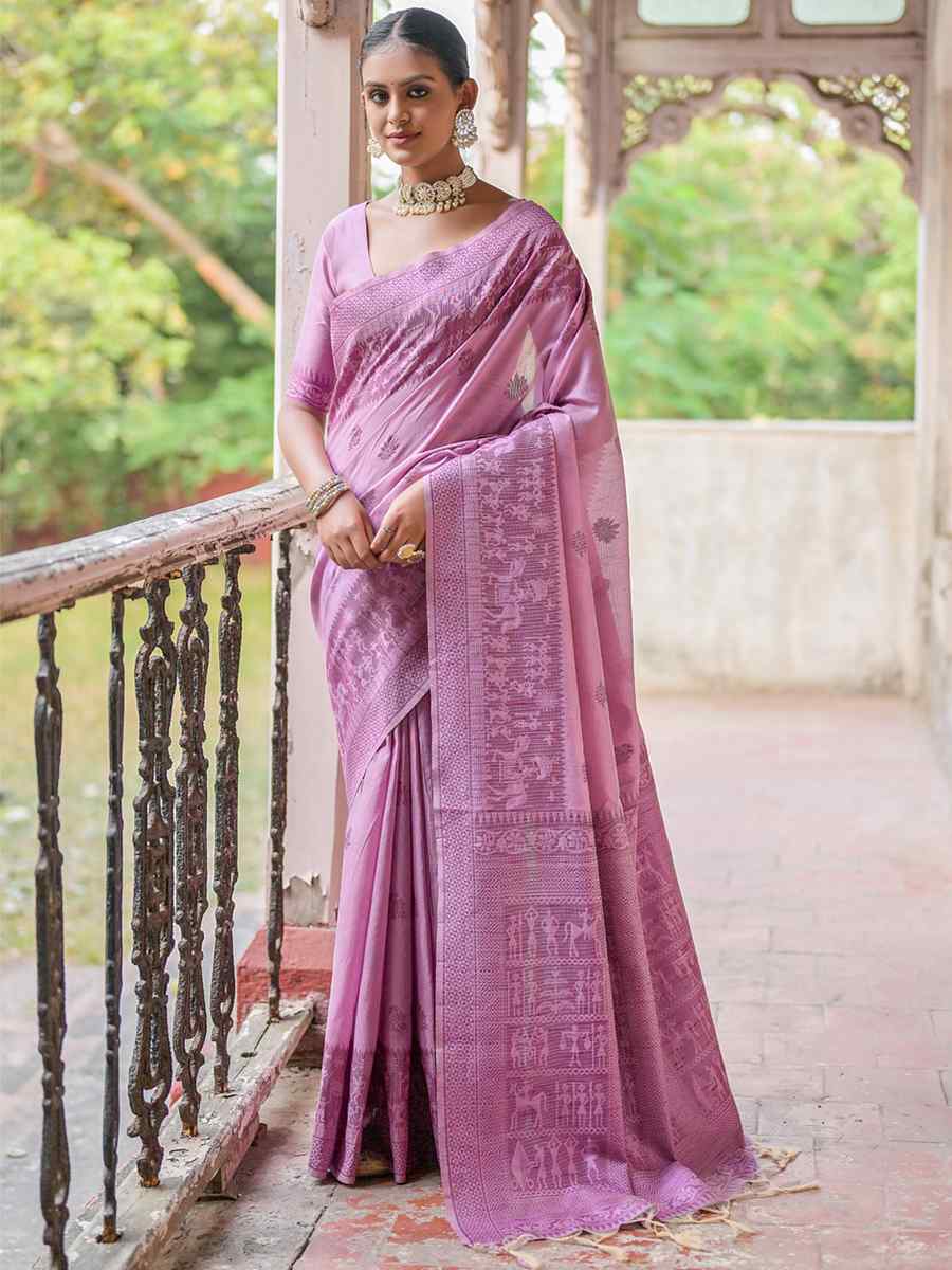 Wine Raw Silk Handwoven Casual Festival Heavy Border Saree