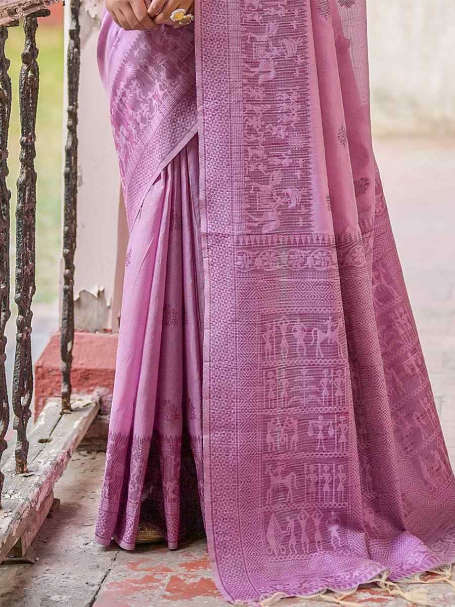 Wine Raw Silk Handwoven Casual Festival Heavy Border Saree