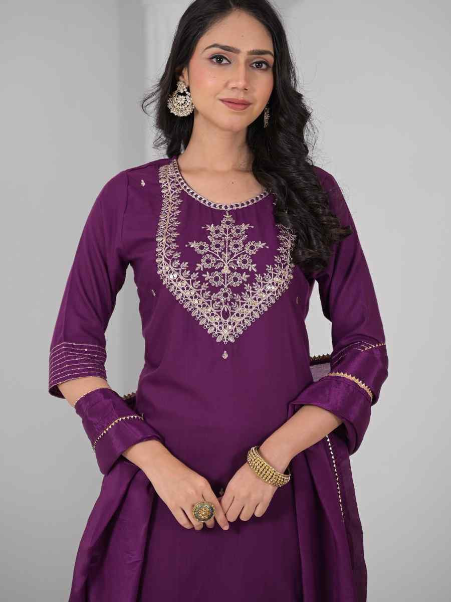 Wine Rayon Embroidered Festival Casual Ready Pant Salwar Kameez
