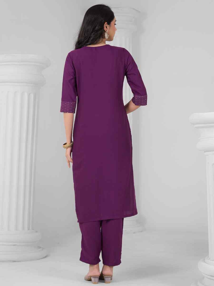 Wine Rayon Embroidered Festival Casual Ready Pant Salwar Kameez