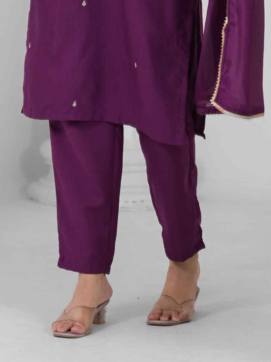 Wine Rayon Embroidered Festival Casual Ready Pant Salwar Kameez