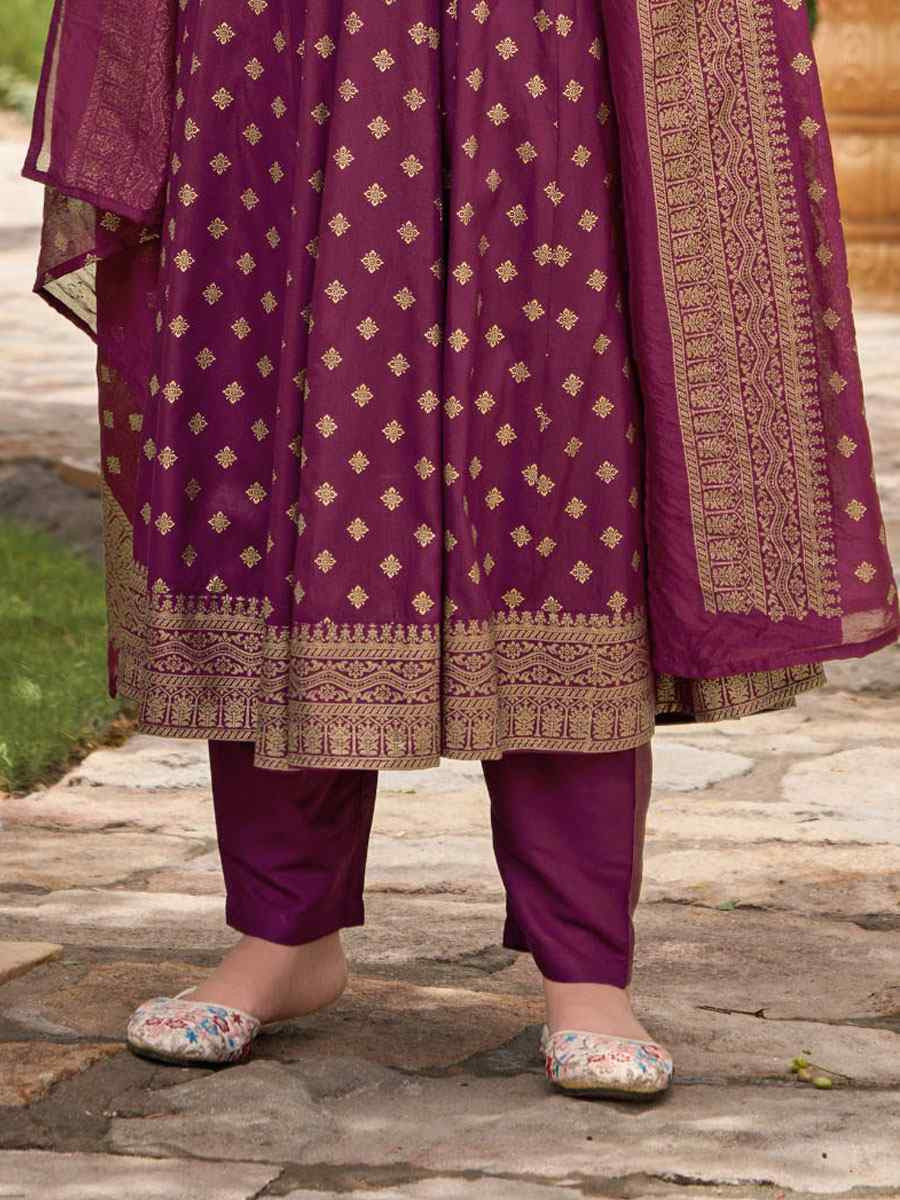 Wine Rayon Embroidery Party Wedding Festival Casual Ready Anarkali Salwar Kameez