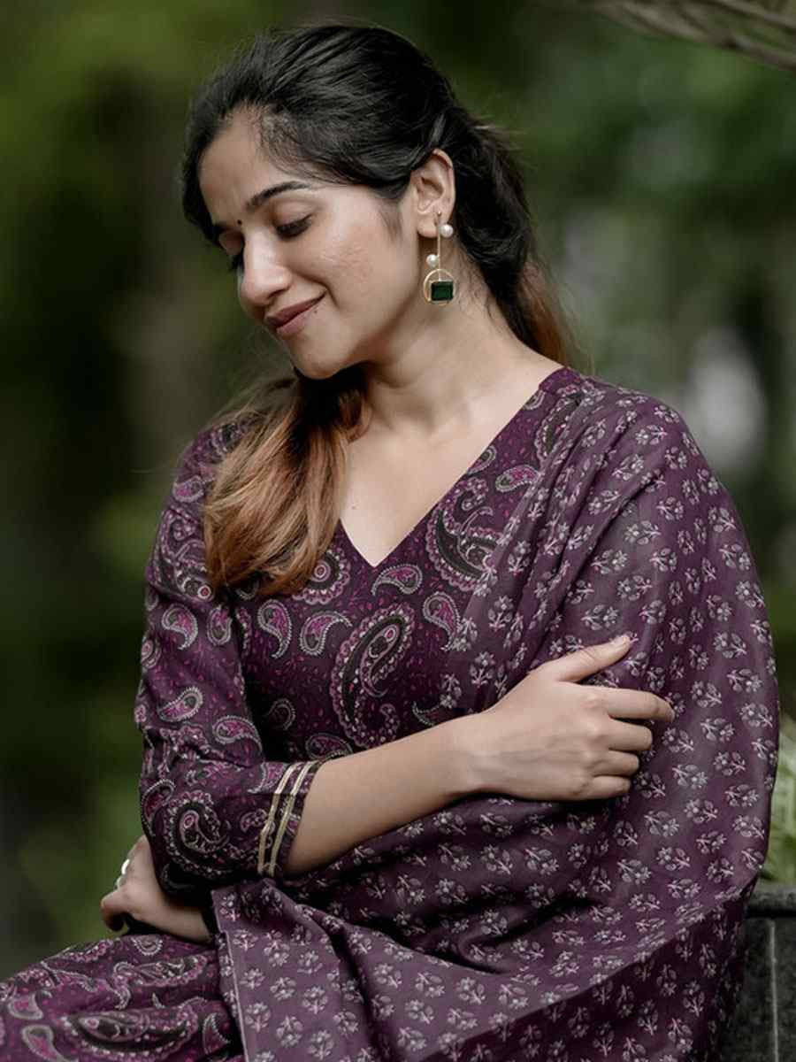 Wine Rayon Printed Party Festival Casual Ready Anarkali Salwar Kameez