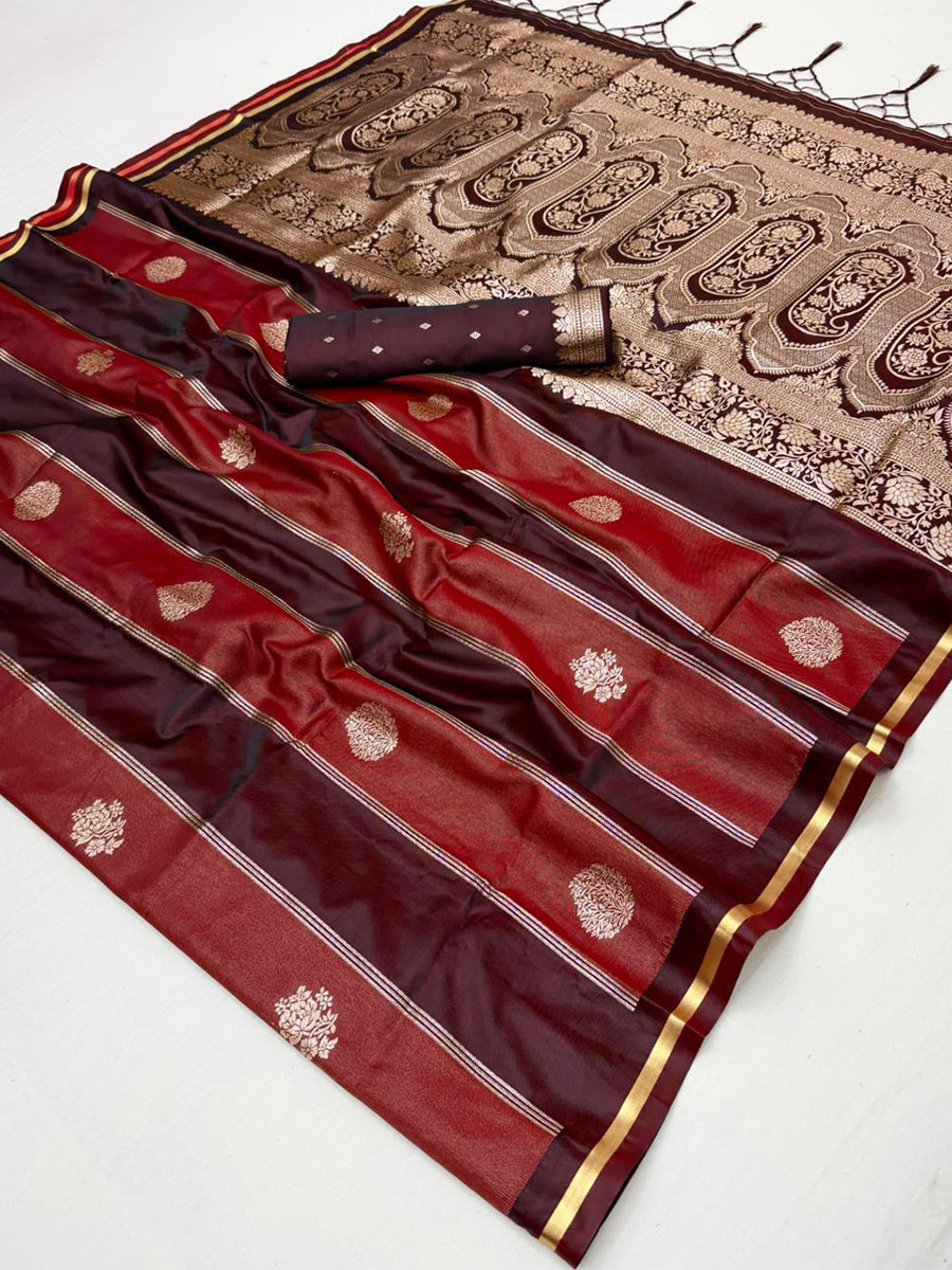 Wine Red Pure Satin Handwoven Wedding Reception Party Festival Casual Heavy Border Sarees