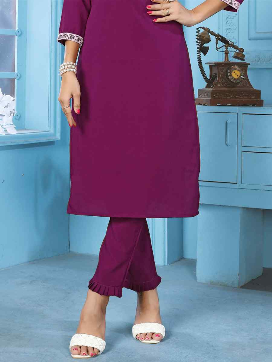 Wine Rinkal Cotton Embroidered Festival Casual Kurti