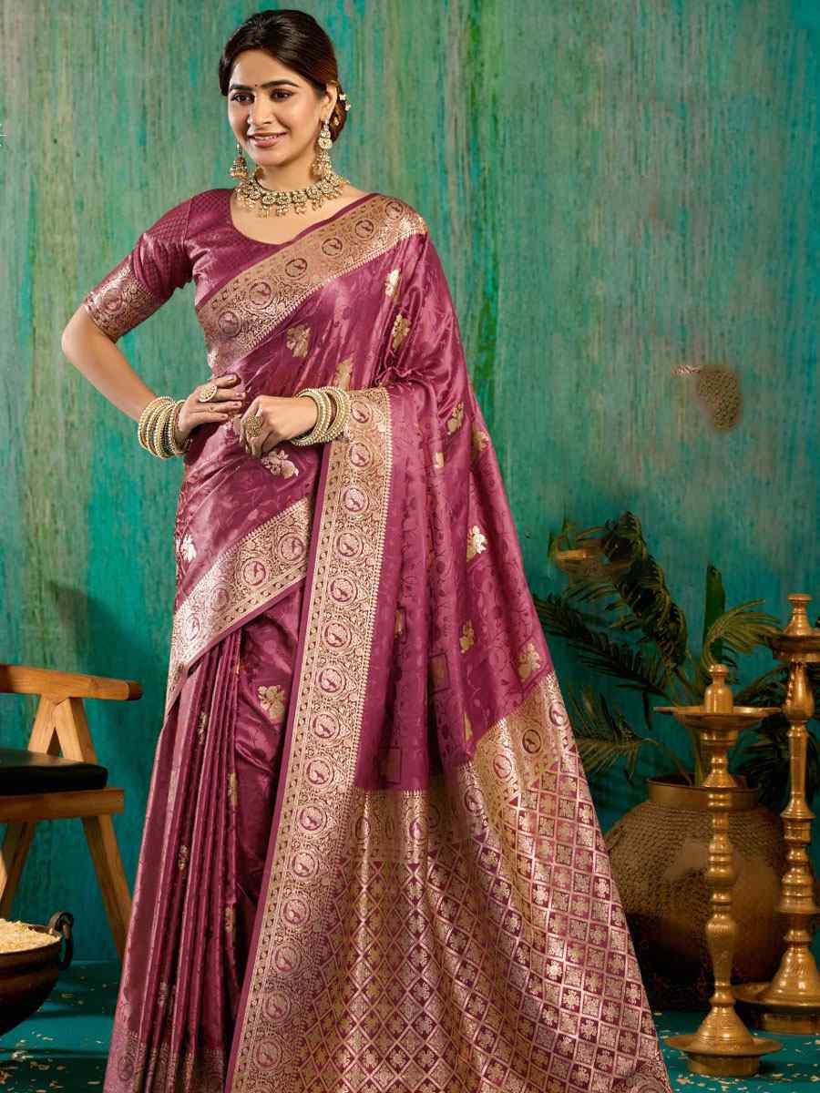 Wine Satin Silk Handwoven Casual Reception Festival Wedding Fancy Classic Style Sarees