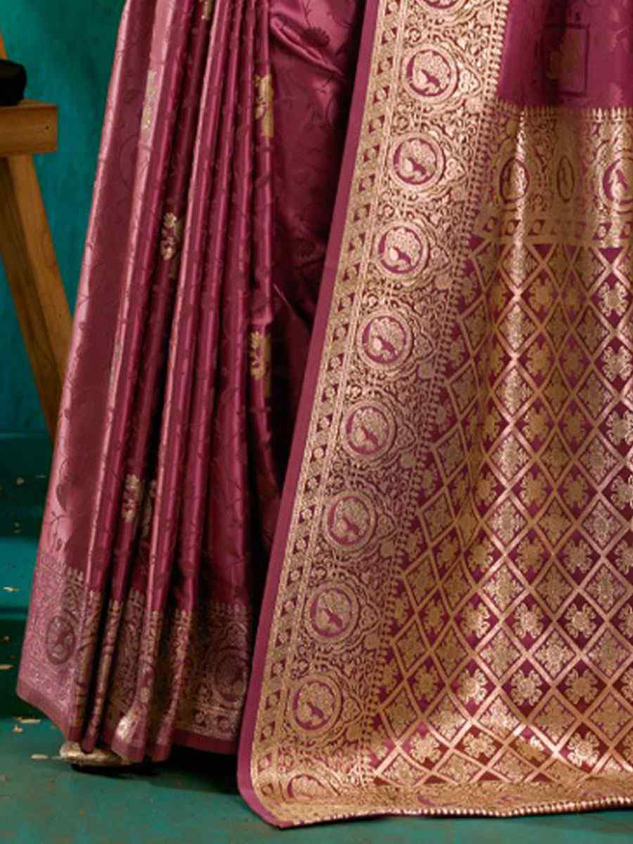 Wine Satin Silk Handwoven Casual Reception Festival Wedding Fancy Classic Style Sarees