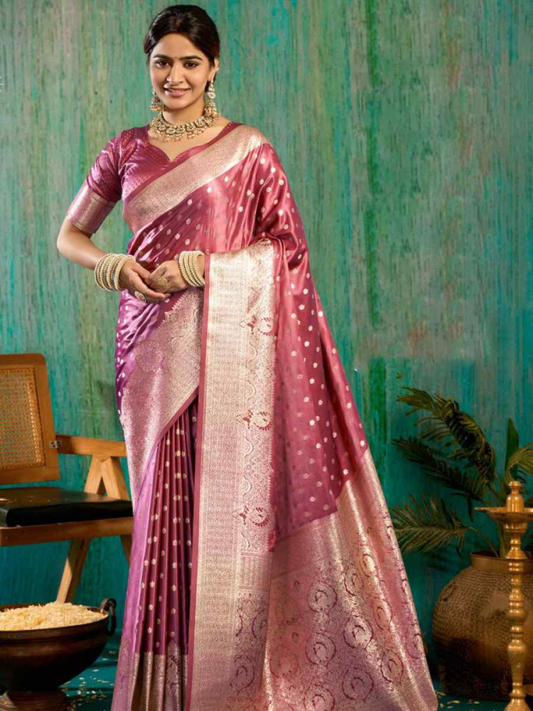 Image of Wine Satin Silk Handwoven Casual Reception Festival Wedding Fancy Classic Style Sarees