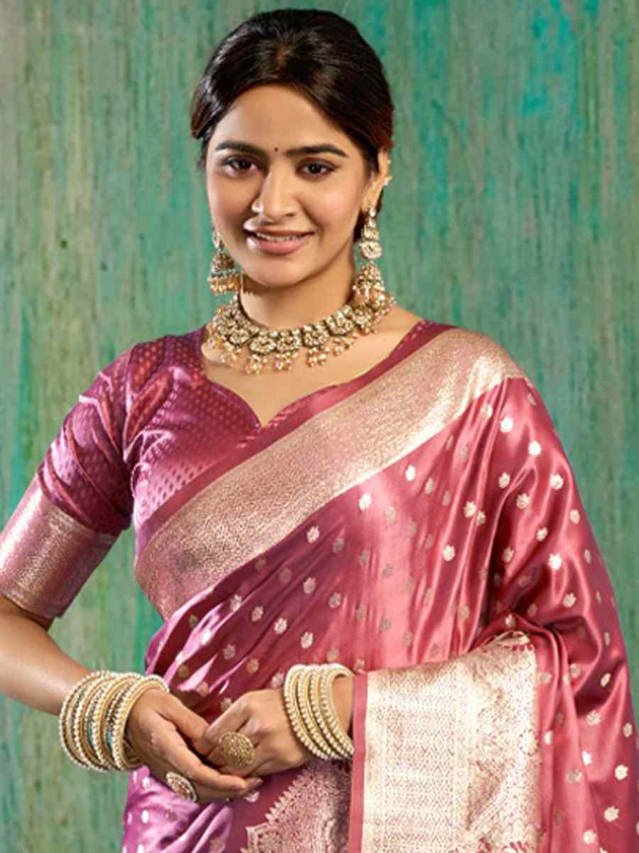 Wine Satin Silk Handwoven Casual Reception Festival Wedding Fancy Classic Style Sarees