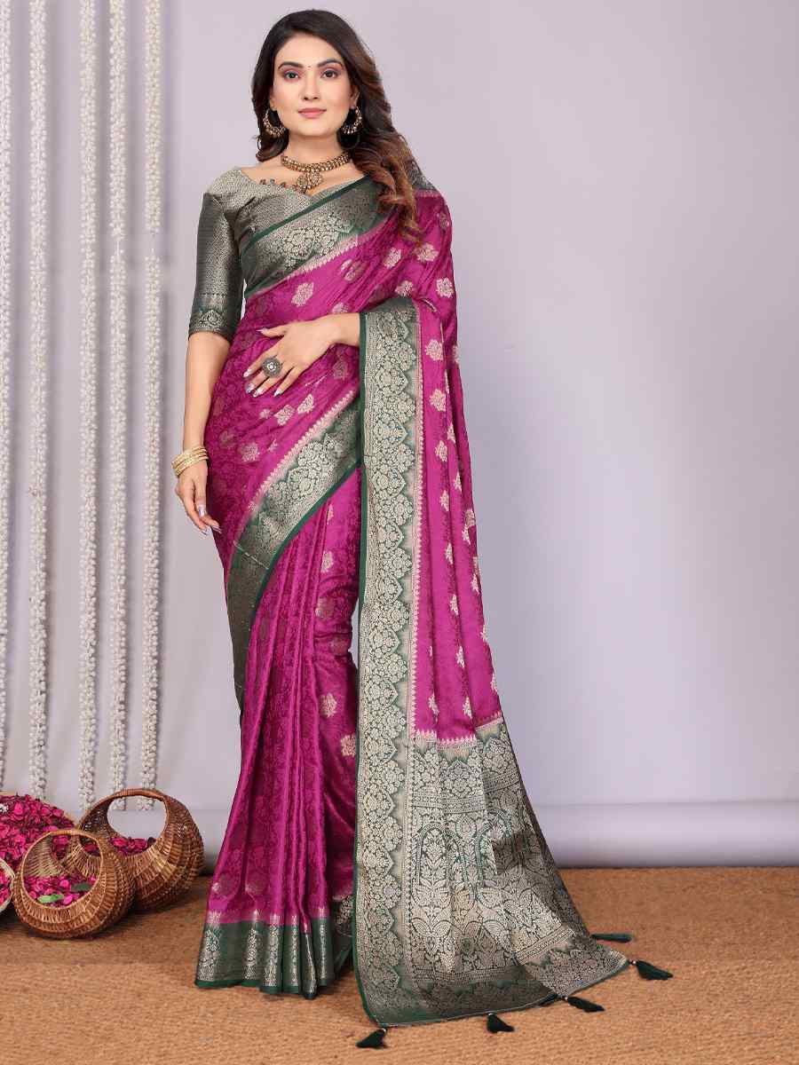 Wine Satin Silk Handwoven Festival Wedding Fancy Heavy Border Saree