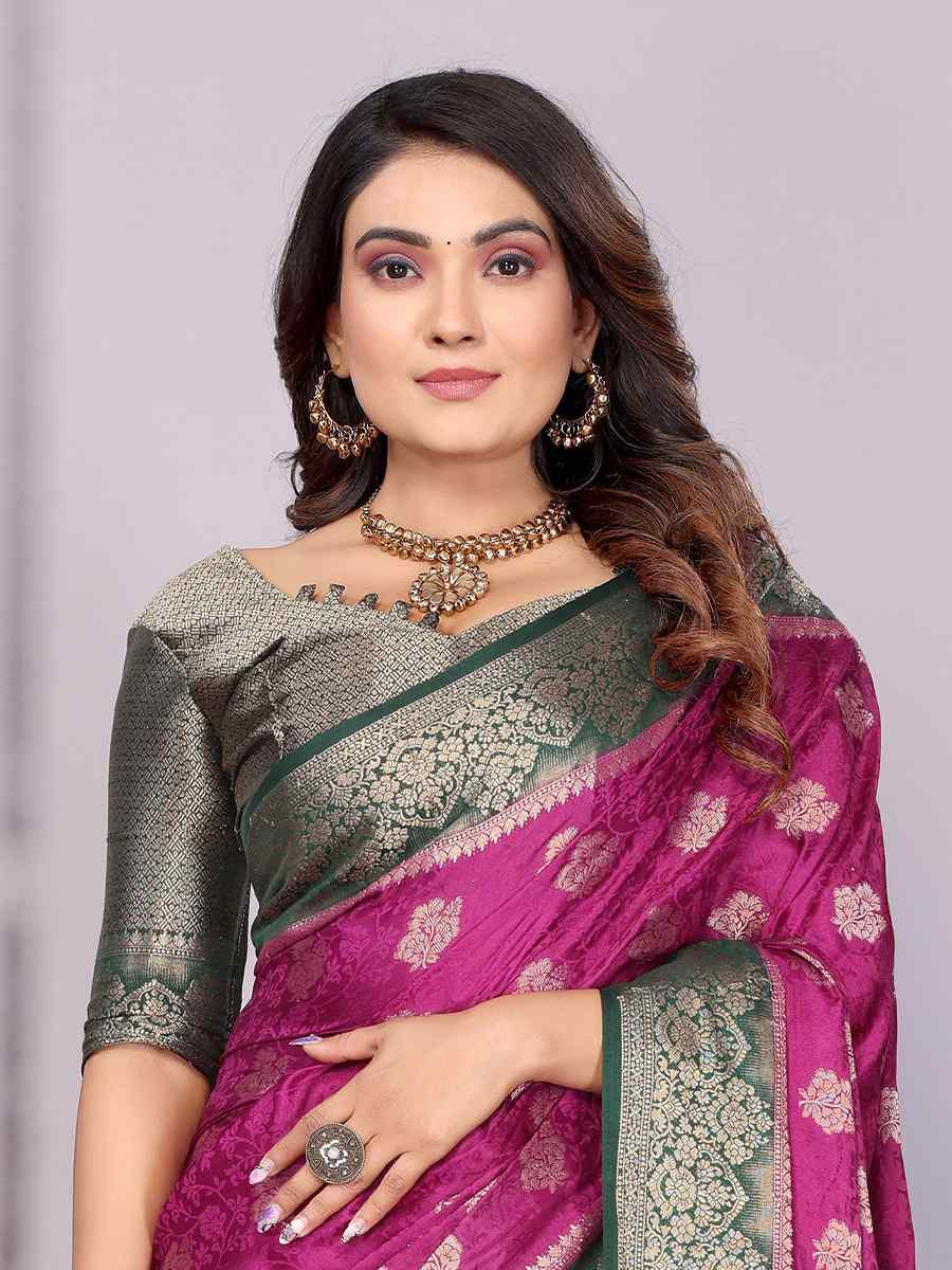 Wine Satin Silk Handwoven Festival Wedding Fancy Heavy Border Saree
