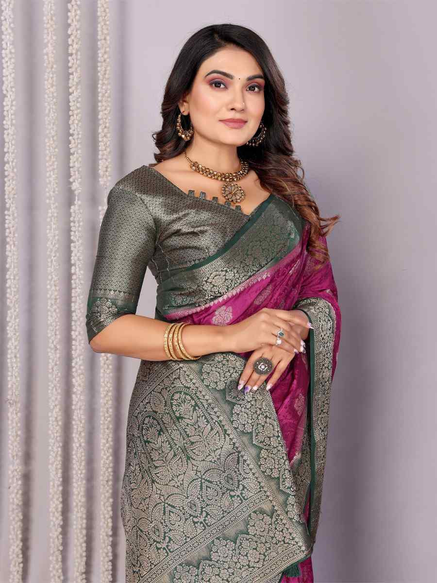 Wine Satin Silk Handwoven Festival Wedding Fancy Heavy Border Saree