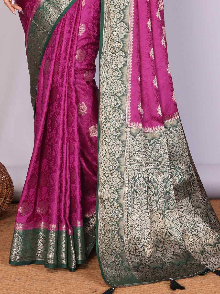 Wine Satin Silk Handwoven Festival Wedding Fancy Heavy Border Saree