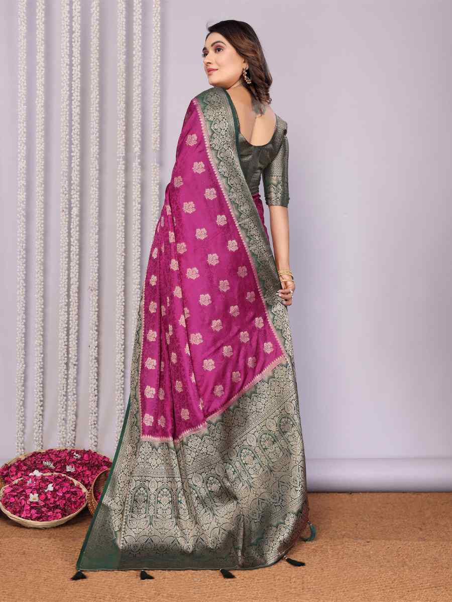 Wine Satin Silk Handwoven Festival Wedding Fancy Heavy Border Saree