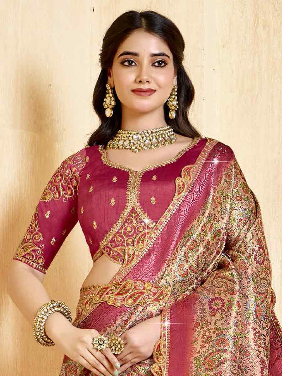 Wine Silk Embroidered Festival Wedding Fancy Heavy Border Saree