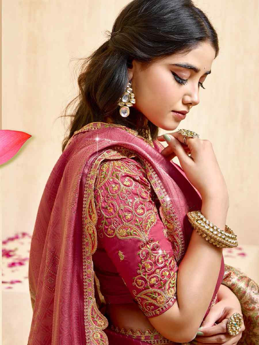 Wine Silk Embroidered Festival Wedding Fancy Heavy Border Saree