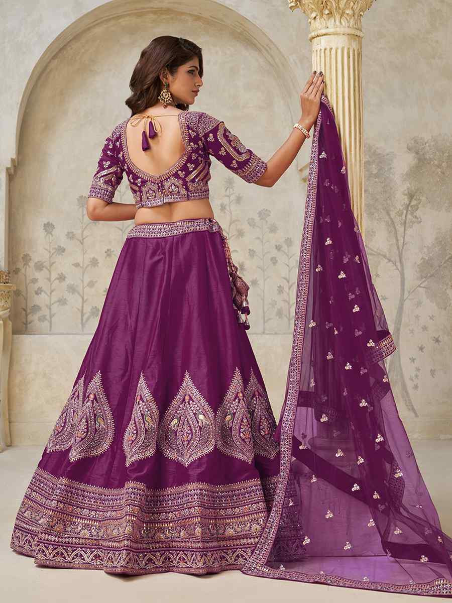 Wine Silk Embroidered Wedding Reception Festival Heavy Border Lehenga Choli