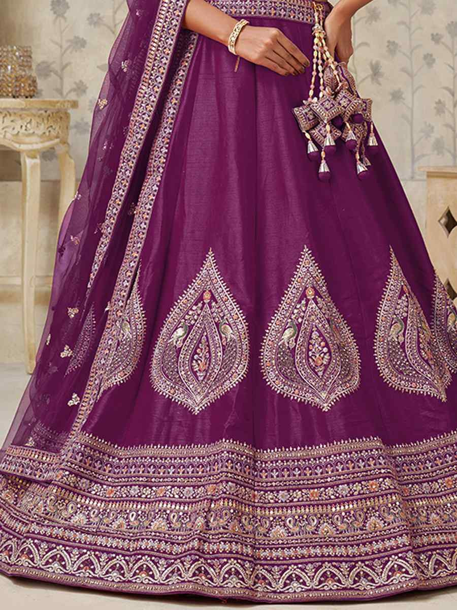 Wine Silk Embroidered Wedding Reception Festival Heavy Border Lehenga Choli