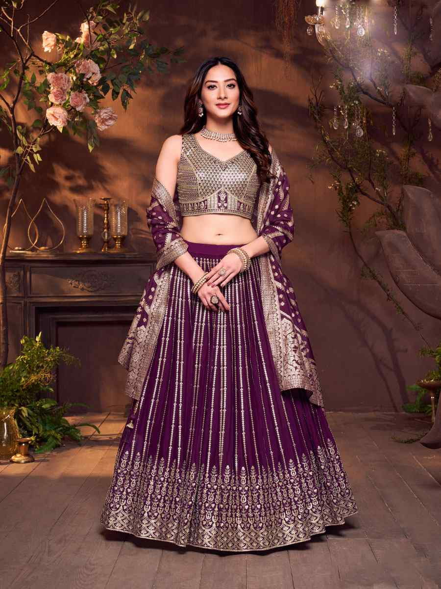 Wine Silk Embroidered Wedding Reception Festival Ready Heavy Border Lehenga Choli