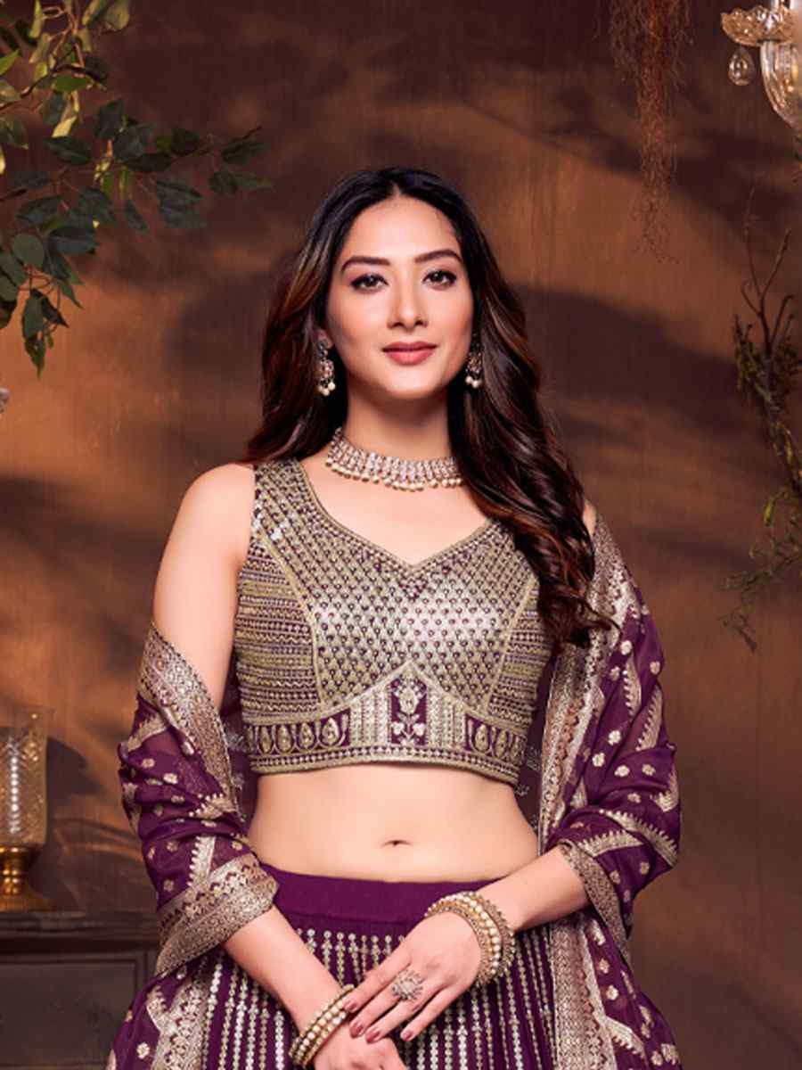 Wine Silk Embroidered Wedding Reception Festival Ready Heavy Border Lehenga Choli