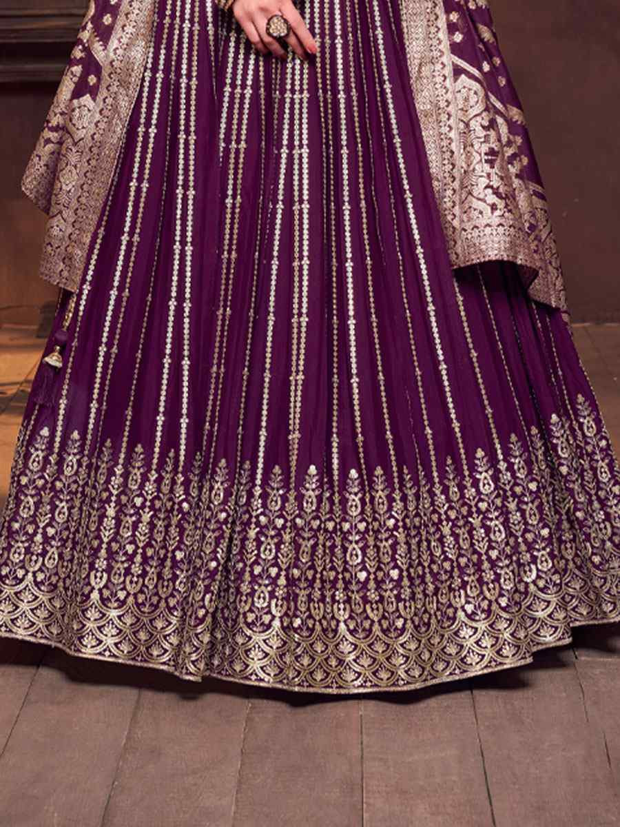 Wine Silk Embroidered Wedding Reception Festival Ready Heavy Border Lehenga Choli