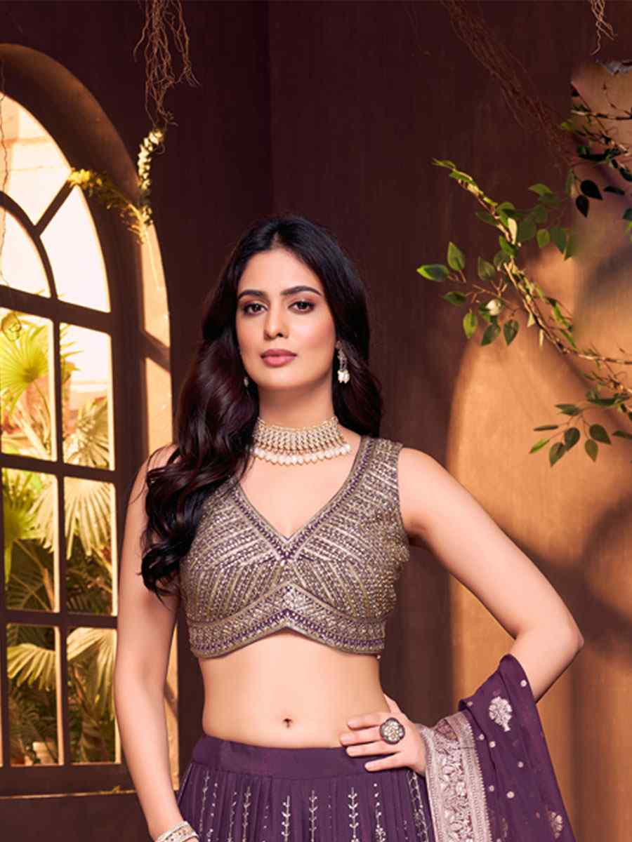 Wine Silk Embroidered Wedding Reception Festival Ready Heavy Border Lehenga Choli