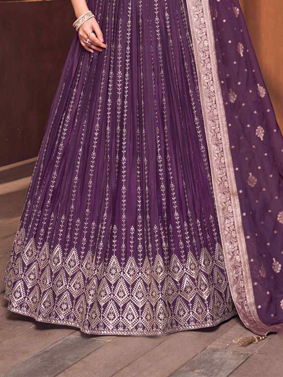 Wine Silk Embroidered Wedding Reception Festival Ready Heavy Border Lehenga Choli
