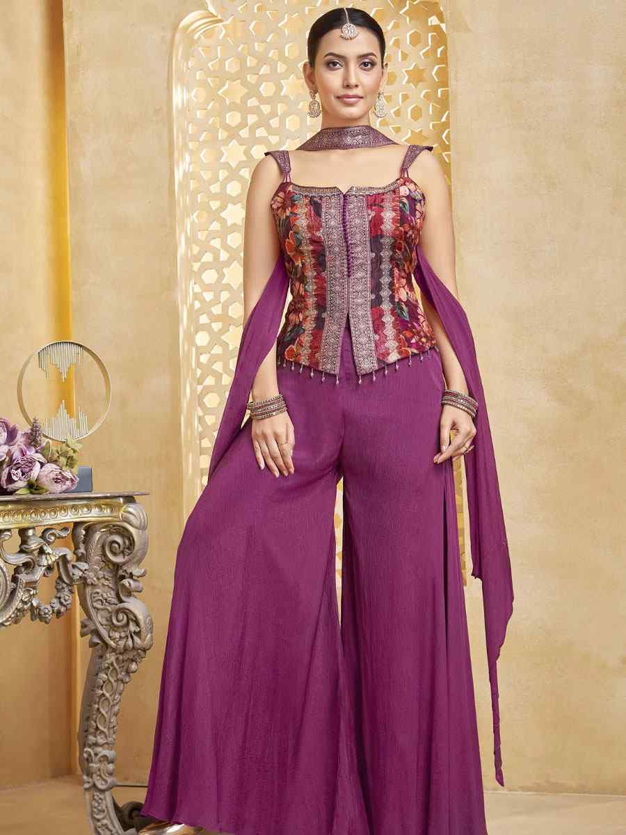 Wine Silk Embroidery Party Wedding Festival Casual Ready Palazzo Pant Salwar Kameez