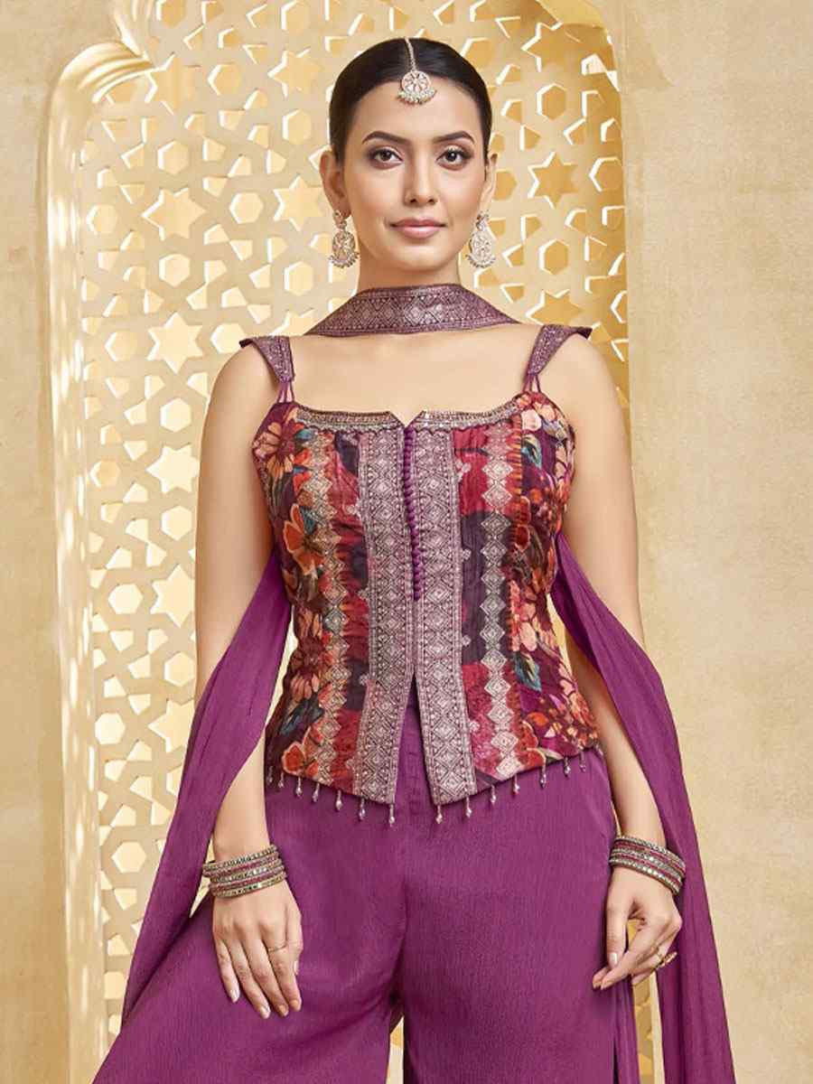 Wine Silk Embroidery Party Wedding Festival Casual Ready Palazzo Pant Salwar Kameez