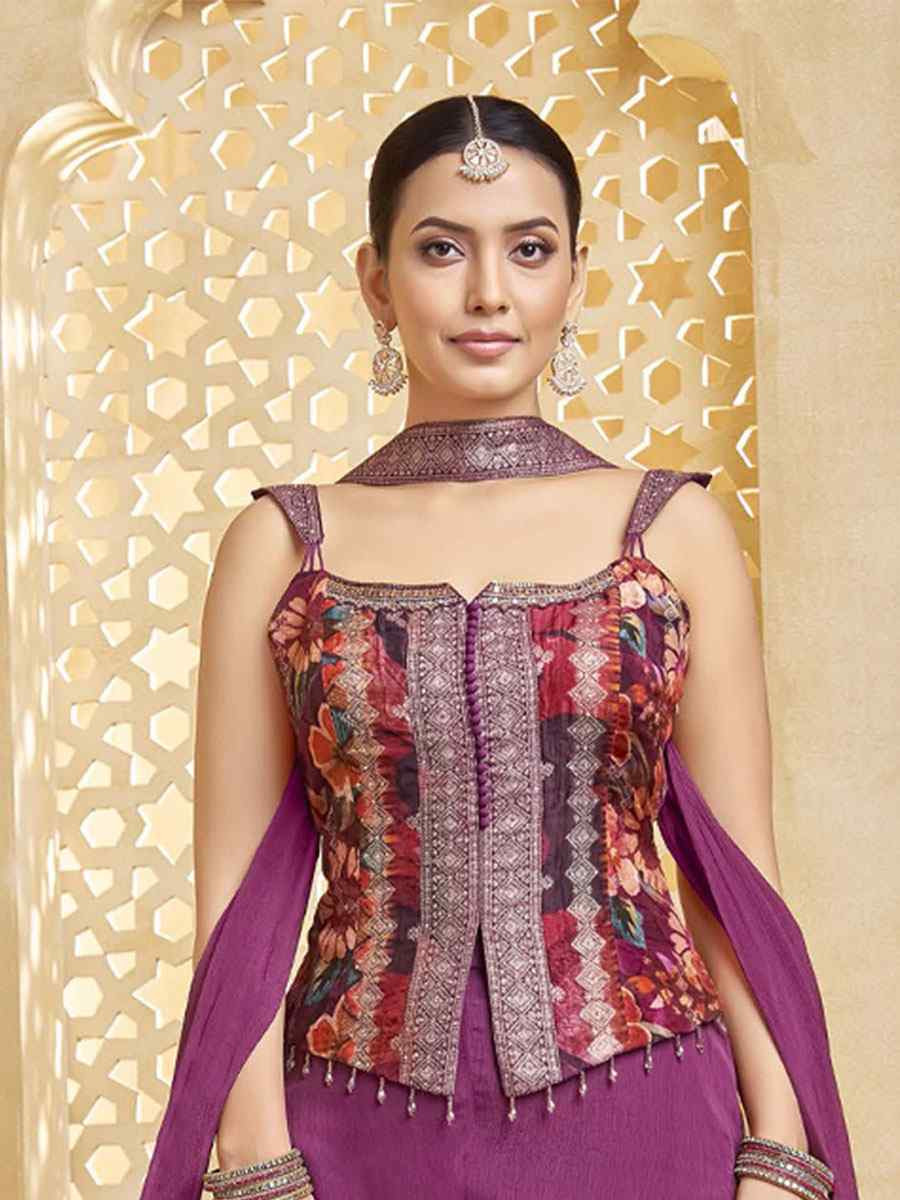 Wine Silk Embroidery Party Wedding Festival Casual Ready Palazzo Pant Salwar Kameez