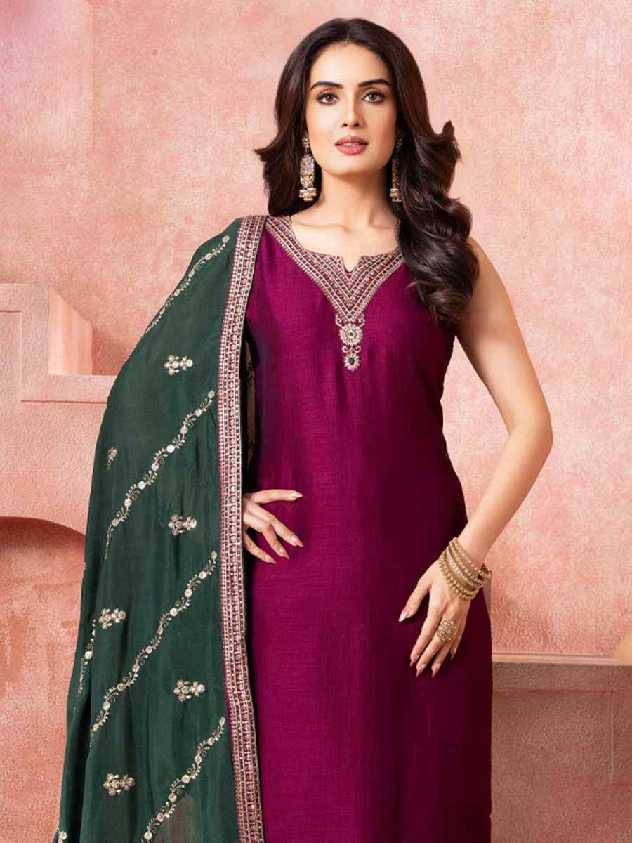 Wine Silk Embroidery Party Wedding Festival Casual Ready Pant Salwar Kameez