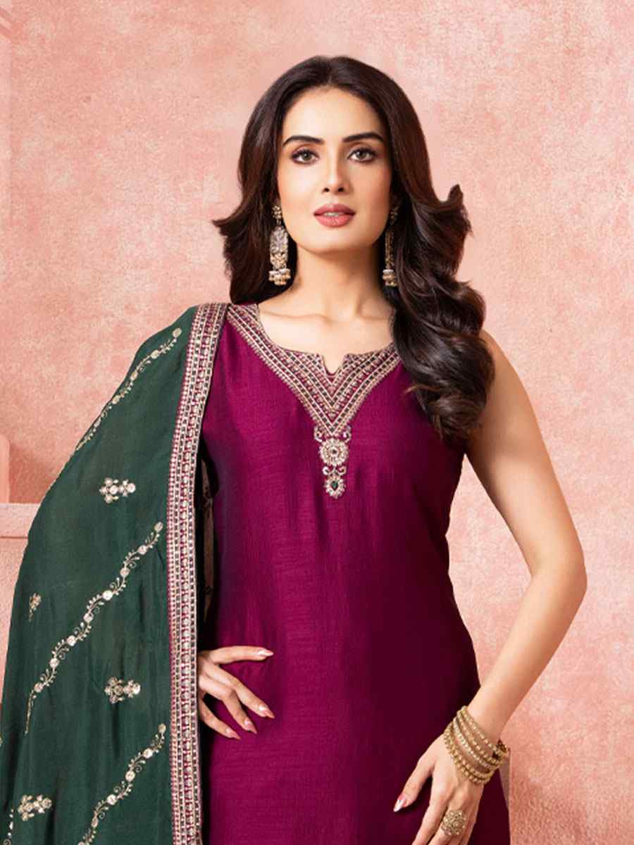 Wine Silk Embroidery Party Wedding Festival Casual Ready Pant Salwar Kameez